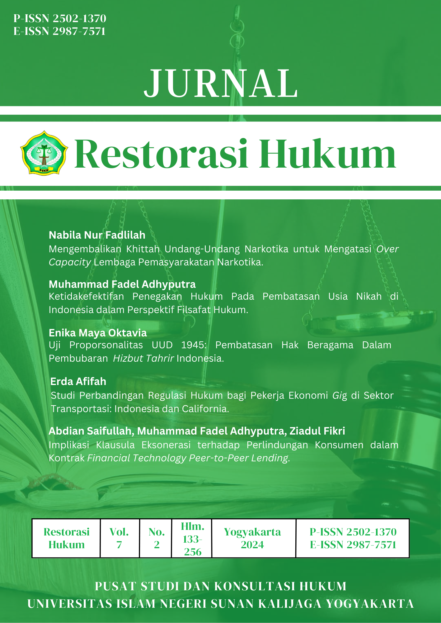 					View Vol. 7 No. 2 (2024): Jurnal Restorasi Hukum
				