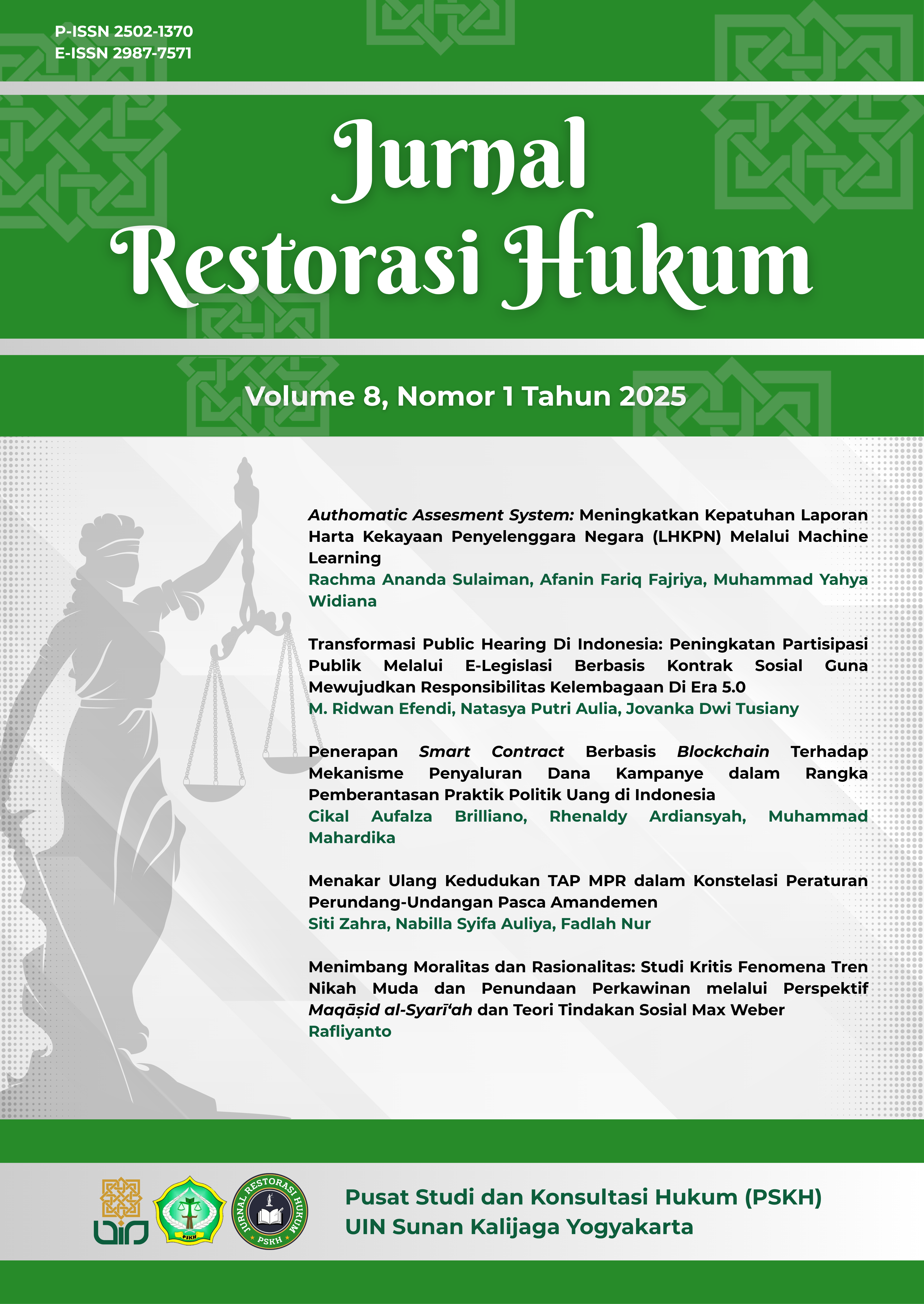 					View Vol. 8 No. 1 (2025): Jurnal Restorasi Hukum
				